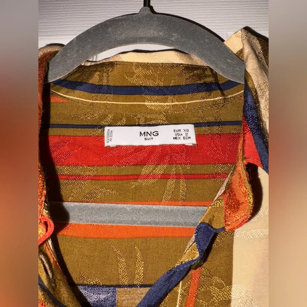Mango Multicolor Fall Striped Button Down Shirt Size US 2 - Picture 6 of 9